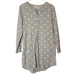 Loft Nightgown Sleepwear Womens Size Small Gray Pink Polka Dot Long Sleeve Dress